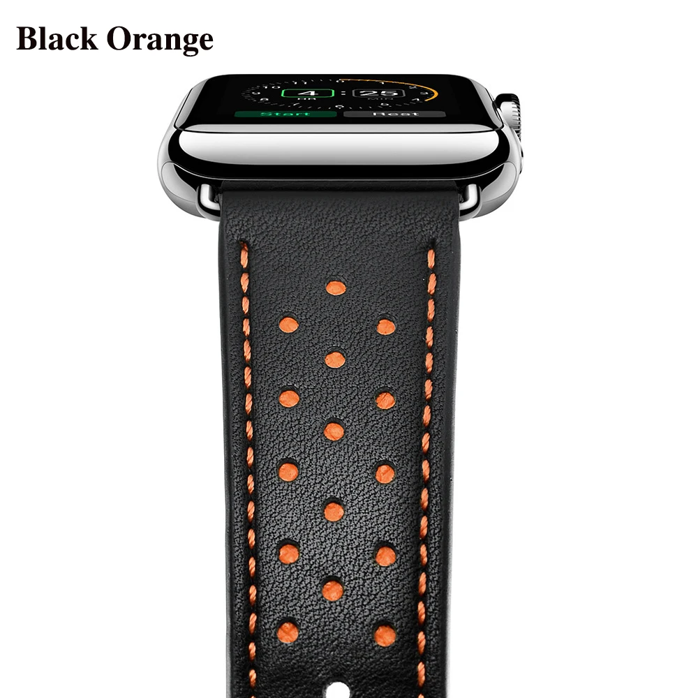 Black orange Кожаный ремешок JANSIN для Apple Watch band 42 мм 38 мм/44 мм 40 мм серия 5 4 3 2 браслет для ремешок для часов аpple iWatch - Цвет ремешка: Black orange