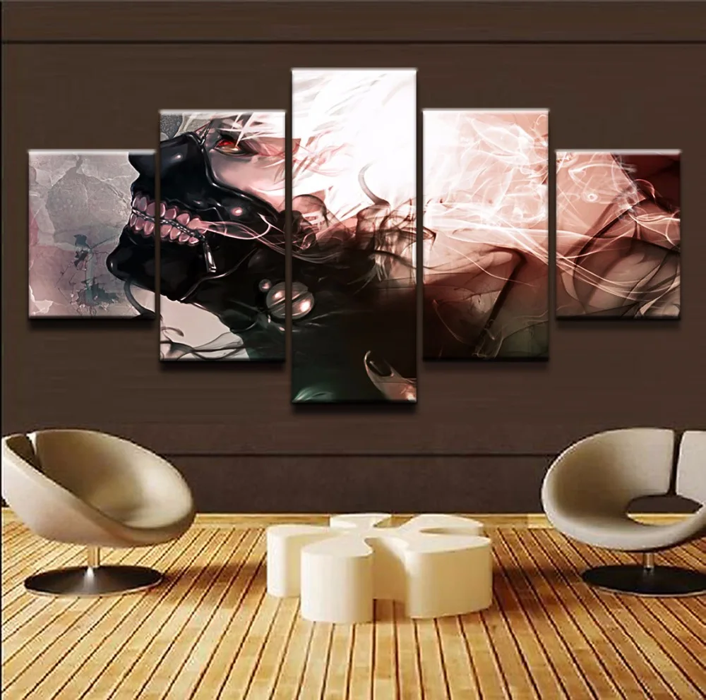 Modular Wall Art Pictures Canvas HD Printed Animation Poster Modern Home Decorative 5 Pieces Ken Kaneki Tokyo Ghoul Painting | Дом и сад