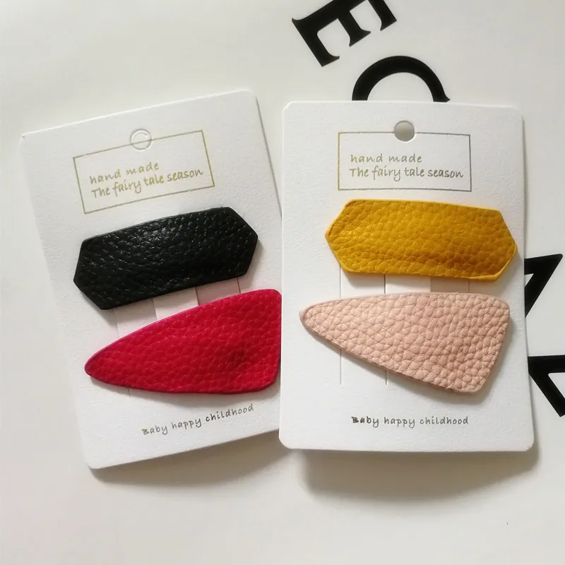 

Resale Cute Triangle Girls Hair Clips Squre Synthetic PU Leather Hairpins Kids Geometric Shape Simple Hair Clips Pure Handmade