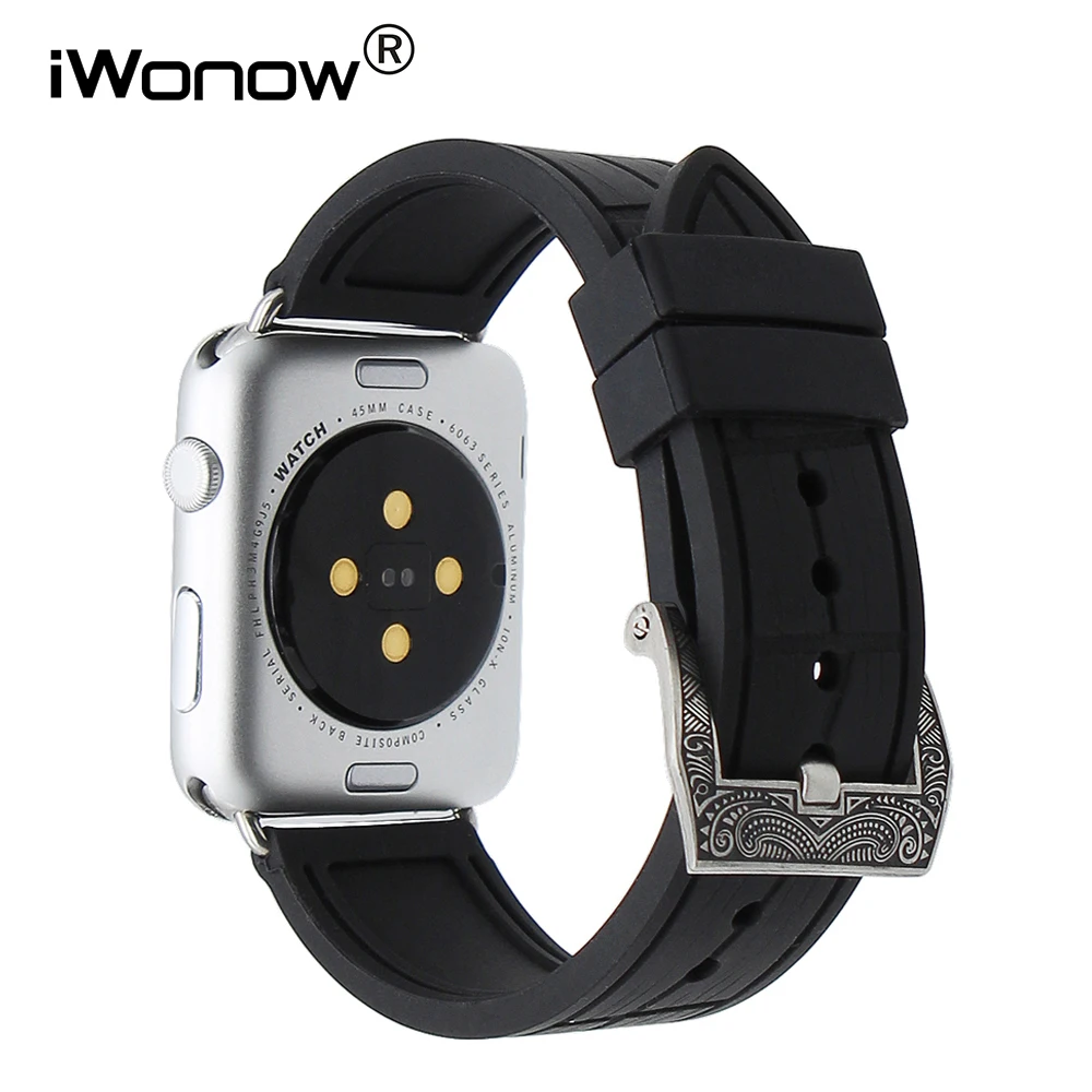 Силиконовый резиновый ремешок для часов iWatch Apple Watch 38 мм 42 из нержавеющей стали