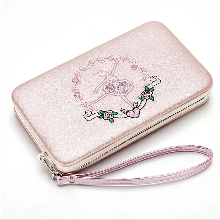 gold-pink Модный женский кошелек с вышивкой, Женский кошелек с длинной застежкой, женская сумочка для денег, кошельки для танцев, клатч из ПУ кожи, три сложения, 271 - Цвет: gold-pink
