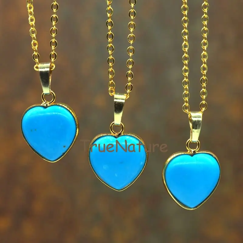 Ожерелье в форме сердца золотые звенья цепочки бирюзы ювелирные изделия 16 32