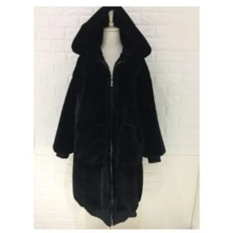 PZLCXH Искусственный мех Застежка-молния Теплая куртка 2018 Осень и Зима Фальшивый плащ Длинный раздел Большой размер Женский свободный SX149.