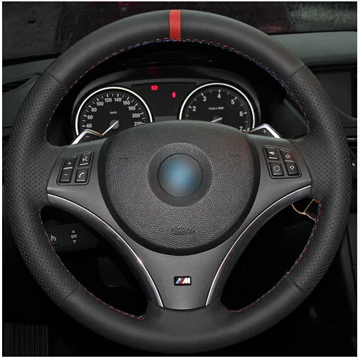 Черный кожаный чехол рулевого колеса автомобиля для BMW E90 325i 330i 335i|car steering wheel