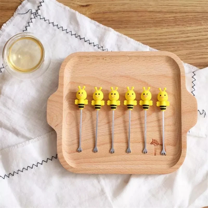 6 шт./партия Bee Милая мультяшная еда с животными фрукты вилки закуска десерт