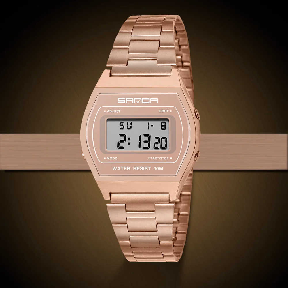 SANDA спортивные часы для женщин Дамский бренд электронные наручные из нержавеющей