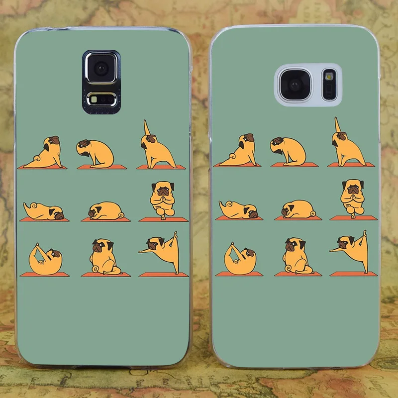 E0834 Pug Yoga Transparent Hard PC Case Cover For Samsung Galaxy Note S 3 4 5 6 7 8 9 Mini Edge Plus |