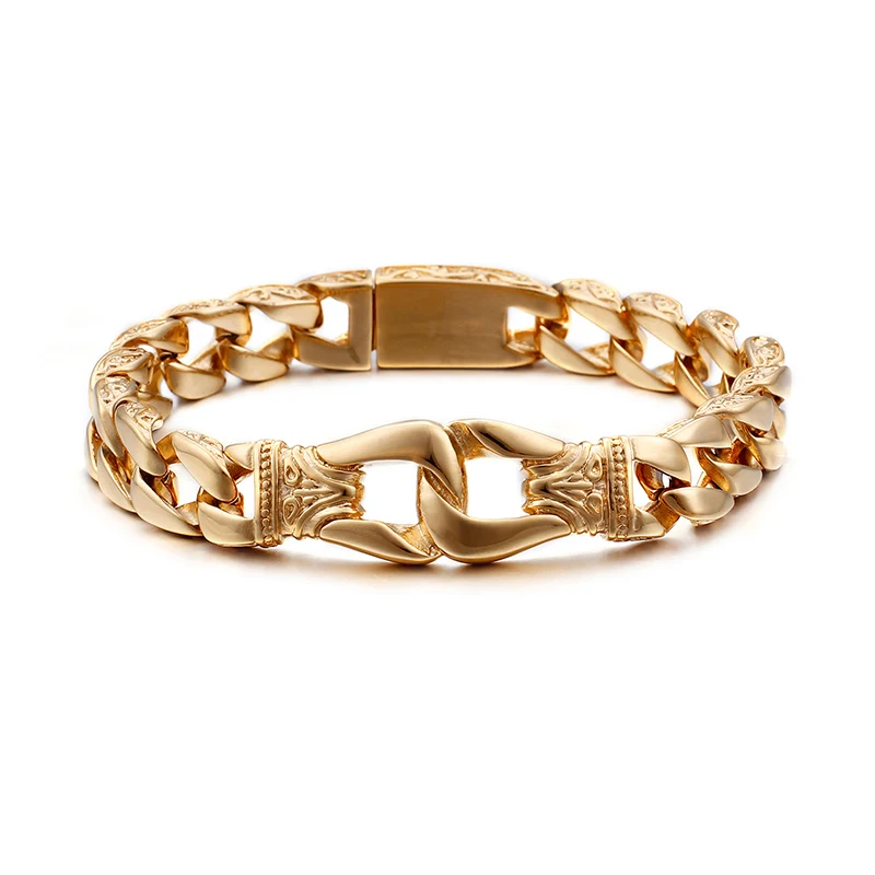 Gold Color Качественный золотой цвет из нержавеющей стали мужской браслет мужские s браслеты ручная цепочка браслет брелоки роскошные мужские ювелирные изделия Прямая поставка - Окраска металла: Gold Color