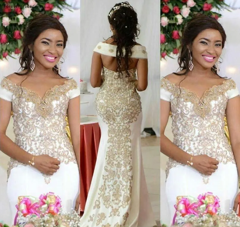 Русалка Свадебные платья 2019 с открытыми плечами золото Аппликация спинки сад