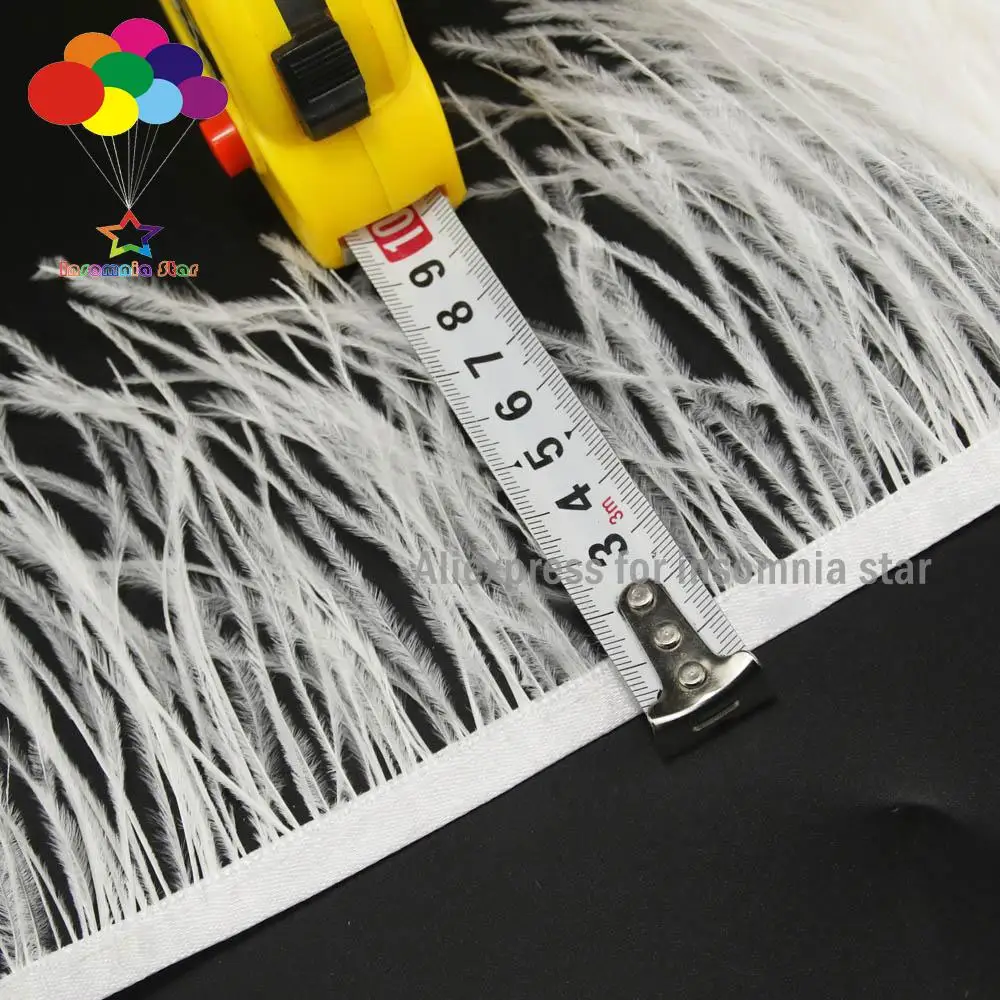 

Pure White Dyed Ostrich Feather Fringe Trims Per Natural Ribbon Trim for Dress