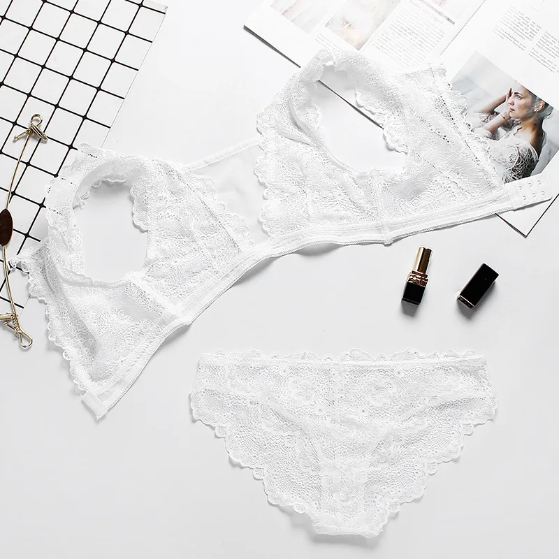 Комплект женского кружевного нижнего белья с пуш апом сетчатый лоскутный