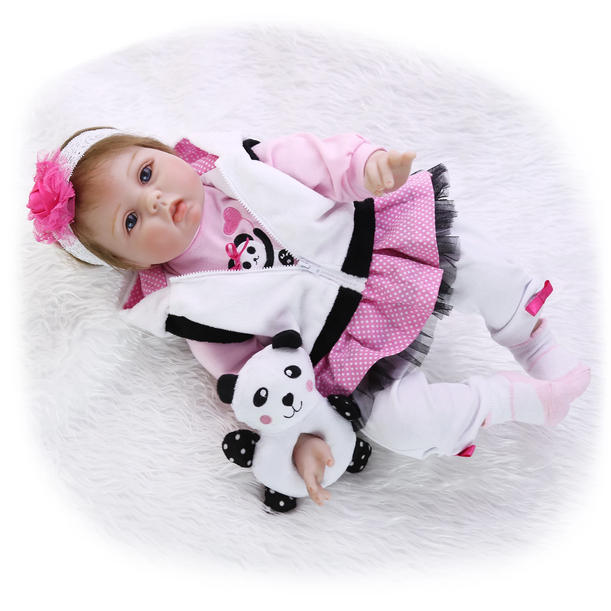 KEIUMI Realistic Reborn Baby Girl Doll Cloth Body Soft Silicone Lifelike Dolls Wear Panda Clothes Child Birthday Gifts | Игрушки и хобби