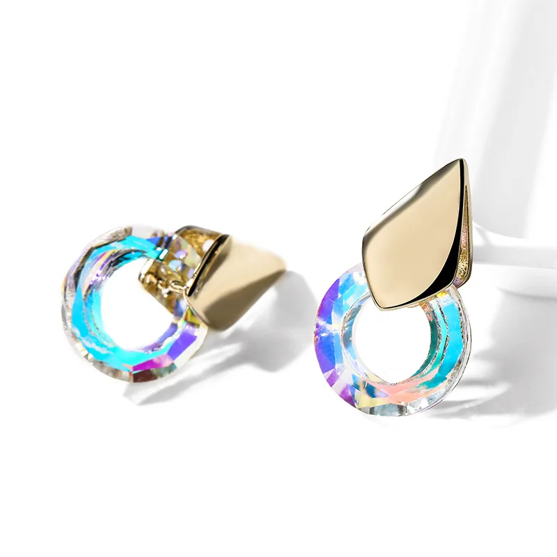 

Fancy Stone Circle Stud Earrings Crystals From Swarovski For Women Party Gold Color Bohemian Colorful Piercing Indian Jewelry
