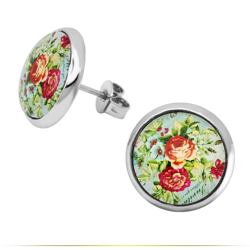 Новинка 2017 модные серьги гвоздики 12 мм с милыми цветами в стиле ретро круглые