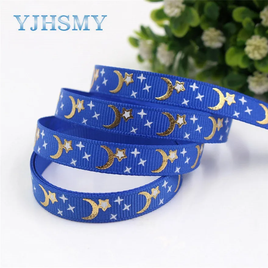 I-19418-1033 YJHSMY I-19418-1025, 10 ярдов 3/"(10 мм) сплошной цвет горячего тиснения Звезды Луна ленты, DIY лук кепки аксессуары и украшения - Цвет: I-19418-1033