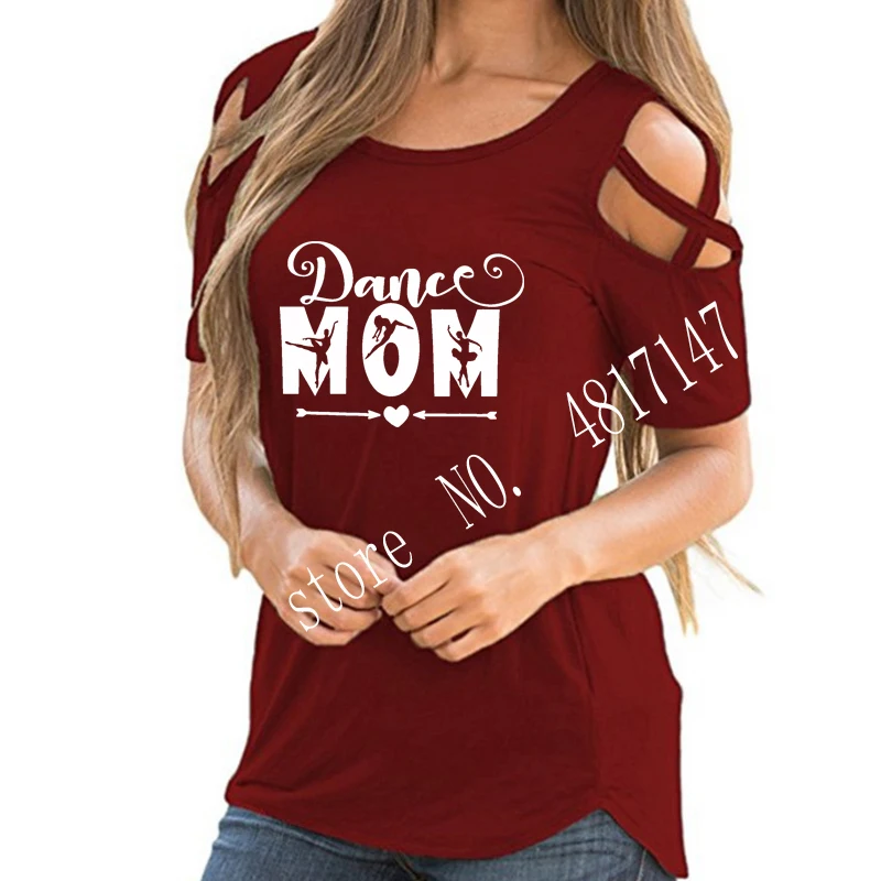 Женская футболка с надписью Dance Mom в стиле Харадзюку открытыми плечами для