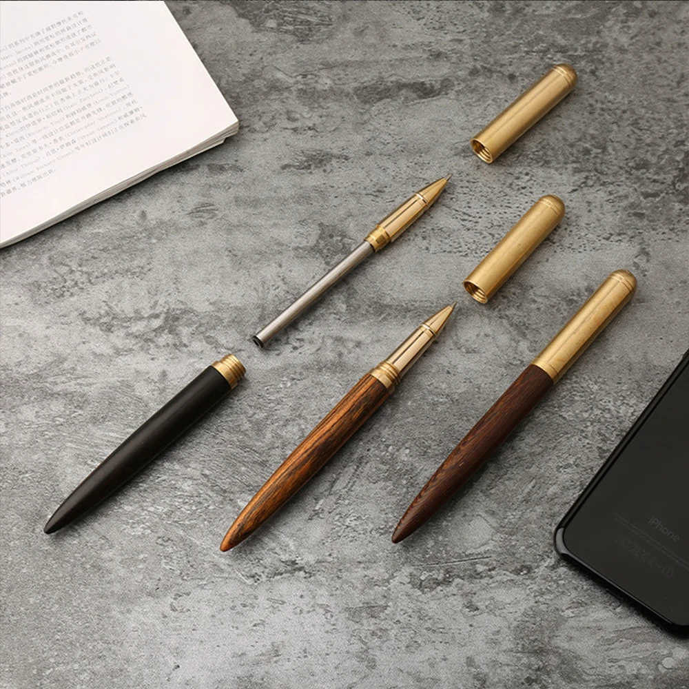 High Quality Handmade vintage Brass gift sign pen Gel ink with clip Black Pure Copper Pen for travel office business|gel pen|sign penpen gel |