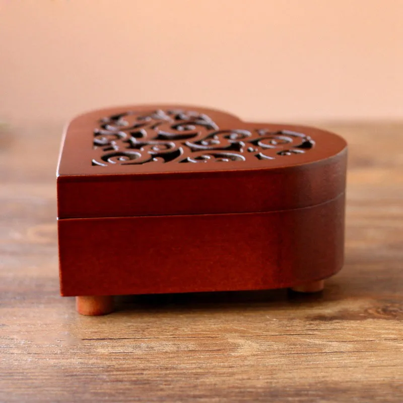 Music Box Chinese Carved Red Pine Solid Wood Heart Shape Girlfriend Birthday Gift Ancient Antique Valentine's Day Gifts Craft | Дом и сад