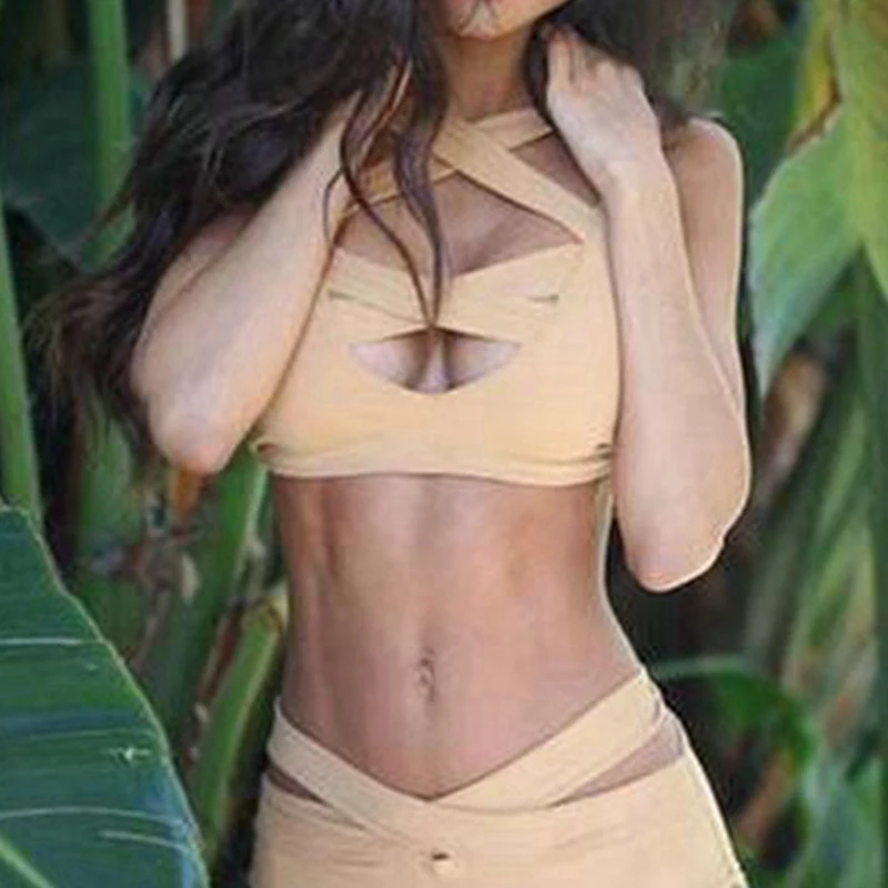 

vertvie 2019 Sexy Bikini Set Women Cross Bandage High Swimsuit Push Up Swimwear Plus Size Beach Wear Maillot De Bain New