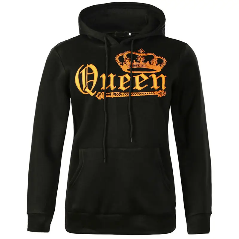 as picture QUEEN KING, с принтом, с капюшоном, с длинным рукавом, для пары, топ, модный, стиль, с надписью, женская футболка, повседневная, с длинным рукавом, рубашка для женщин - Цвет: as picture