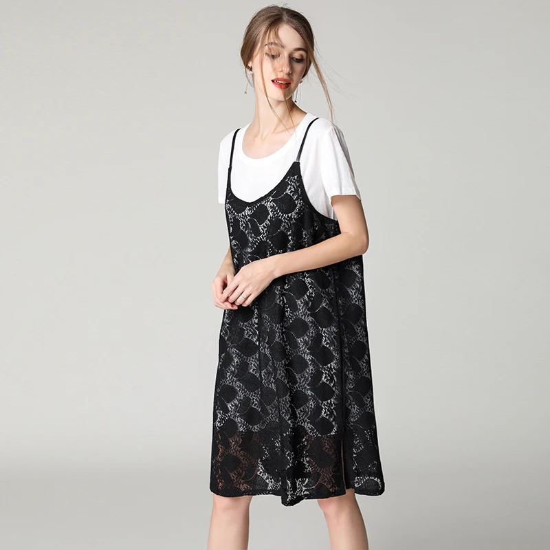 Женское кружевное платье в стиле оверсайз Белое и черное свободное из 2018 хлопка