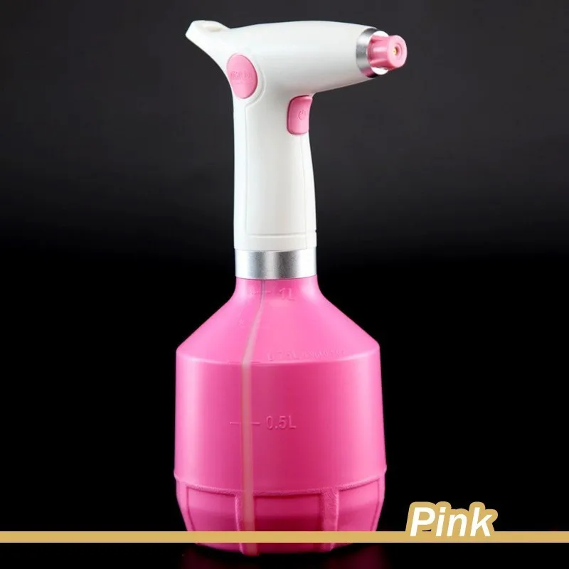 Pink 1Л мелкий туман мини полив растений Электрический опрыскиватель садовый пластиковый спринклер высокого давления бытовой воды спрей чайник - Цвет: Pink