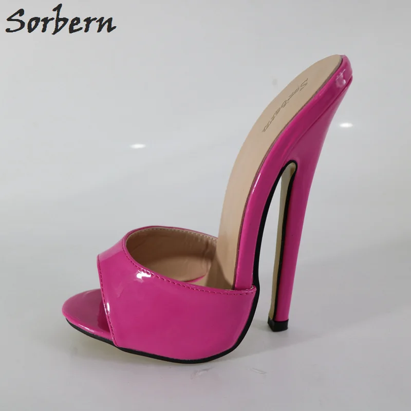 Peach Sorbern/белые блестящие шлепанцы 18 см; женская летняя стильная обувь без застежки с открытым носком; женские шлепанцы на шпильке; обувь для подиума; женская обувь; - Цвет: Peach