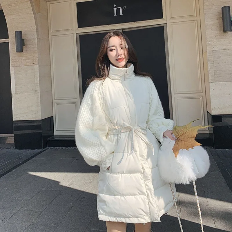 ZURICHOUSE/брендовые зимние пальто женские длинные/короткие Пуховые Стеганые Куртки Модные трикотажные рукава дизайн свободная теплая Дамская парка