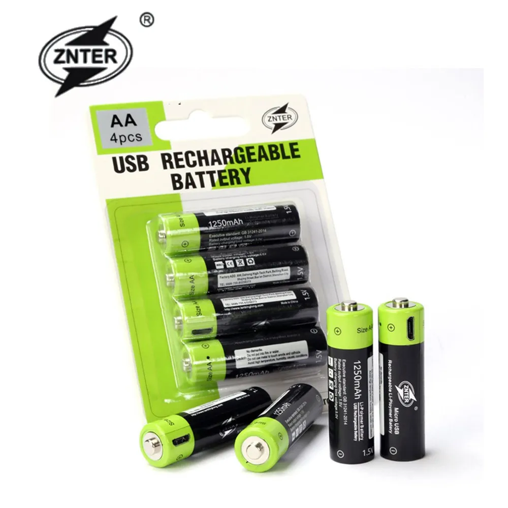 ZNTER 1 5 V 1250mAh AA Универсальный USB перезаряжаемый литий полимерный аккумулятор