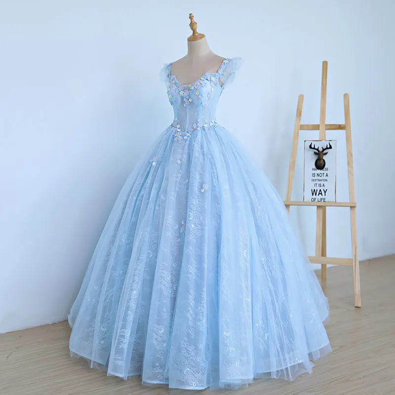Бальное платье 2018 кружевные платья для Quinceanera 15 милое Пышное небесно-голубое