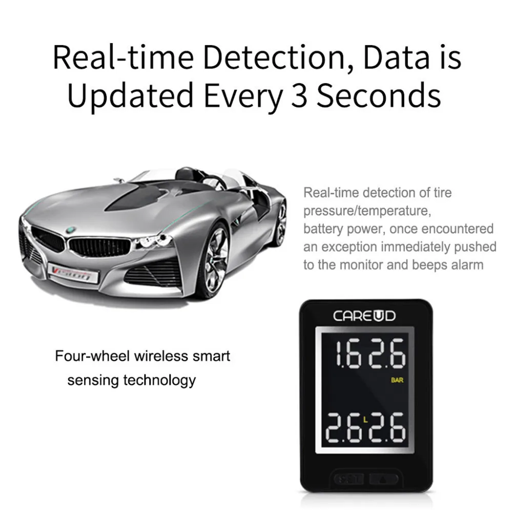 CAREUD U912 автомобиль TPMS Беспроводная система контроля давления в шинах 4 Buid-in датчики и ЖК-дисплей Встроенный монитор для Toyota