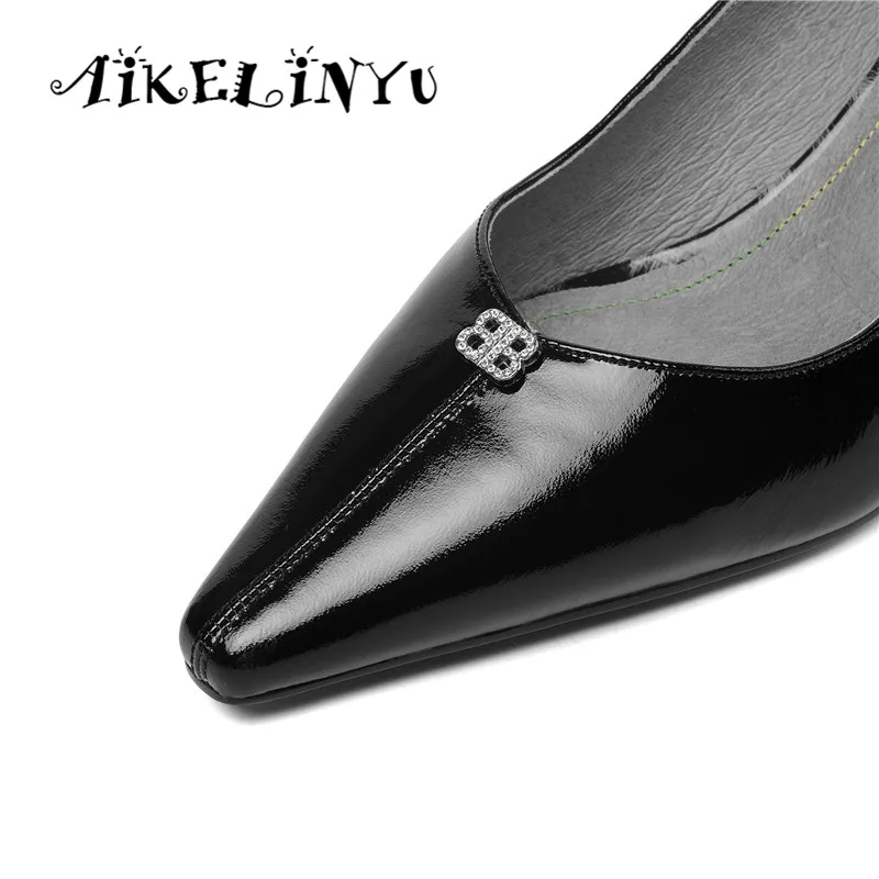 AIKELINYU/весенние туфли-лодочки; туфли из натуральной кожи на квадратном каблуке с острым носком; элегантные офисные женские туфли-лодочки с крахмальным корнем лотоса; женская обувь для вечеринок