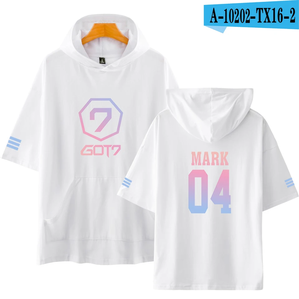 white LUCKYFRIDAYF GOT7 Ifashion поп печати короткий рукав толстовка с капюшоном Dragon Ball Harajuku Для женщин/Для мужчин в стиле «хип-хоп», с капюшоном, с принтами персонажей из 4XL - Цвет: white