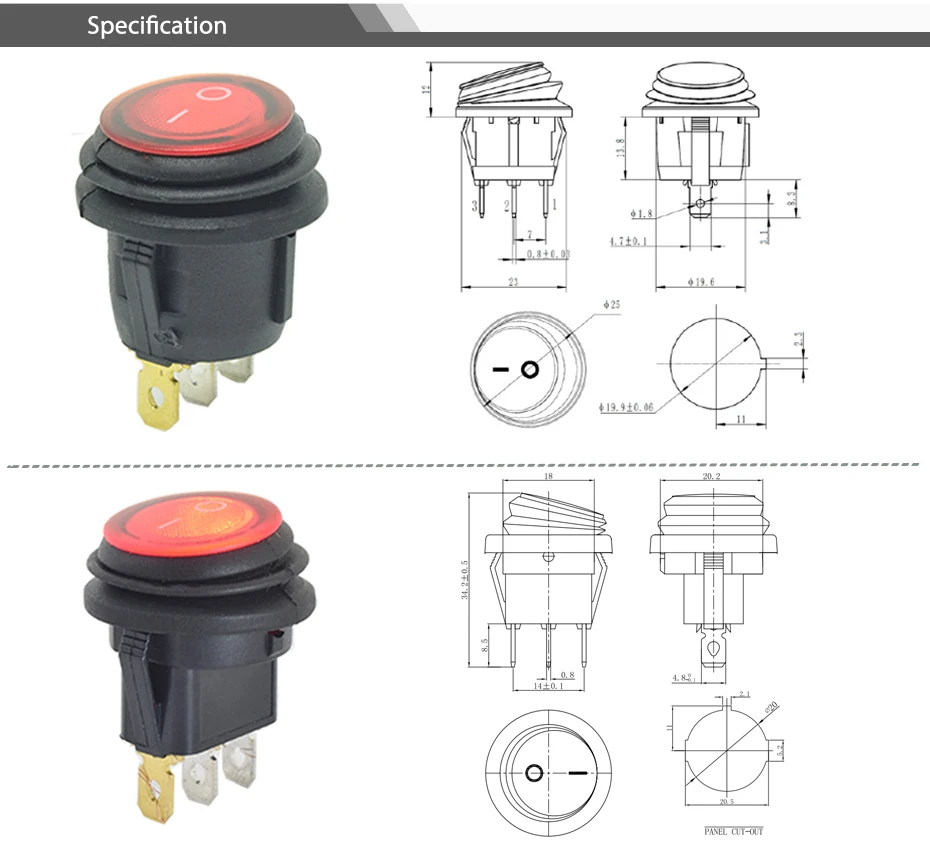 6A 250VAC Водонепроницаемый круглый тумблер 12В 220 V, красные, зеленые, синие, желтые светодиодный светильник кулисный переключатель 10A 125VAC вкл/выкл SPST переключатель