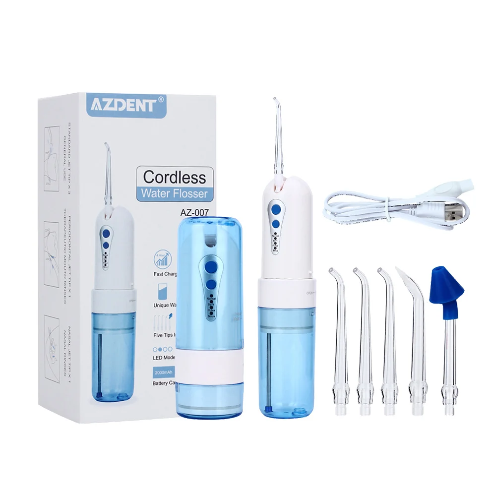 1pc oral irrigator AZ-007 беспроводной водный зубной Флоссер портативный складной ирригатор для полости рта с чехлом для путешествий Чехол для полива зубов очиститель носа 5 наконечников - Цвет: 1pc oral irrigator