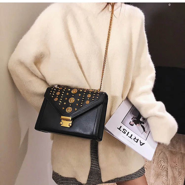 TOYOOSKY Luxury Famous Brand Shoulder Bags Female Handbag Women PU Leather Rivet Messenger Crossbody Bags Fashion Party Clutch