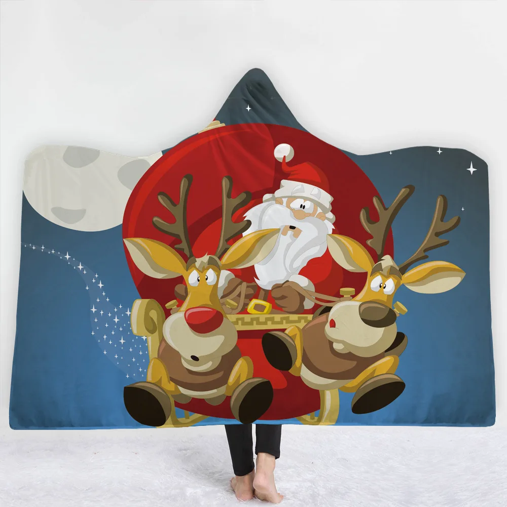 3D Christmas Printed Soft Cozy Blanket with hooded fleece cap night-robe winter Wrapped cloak L320-2 | Мать и ребенок