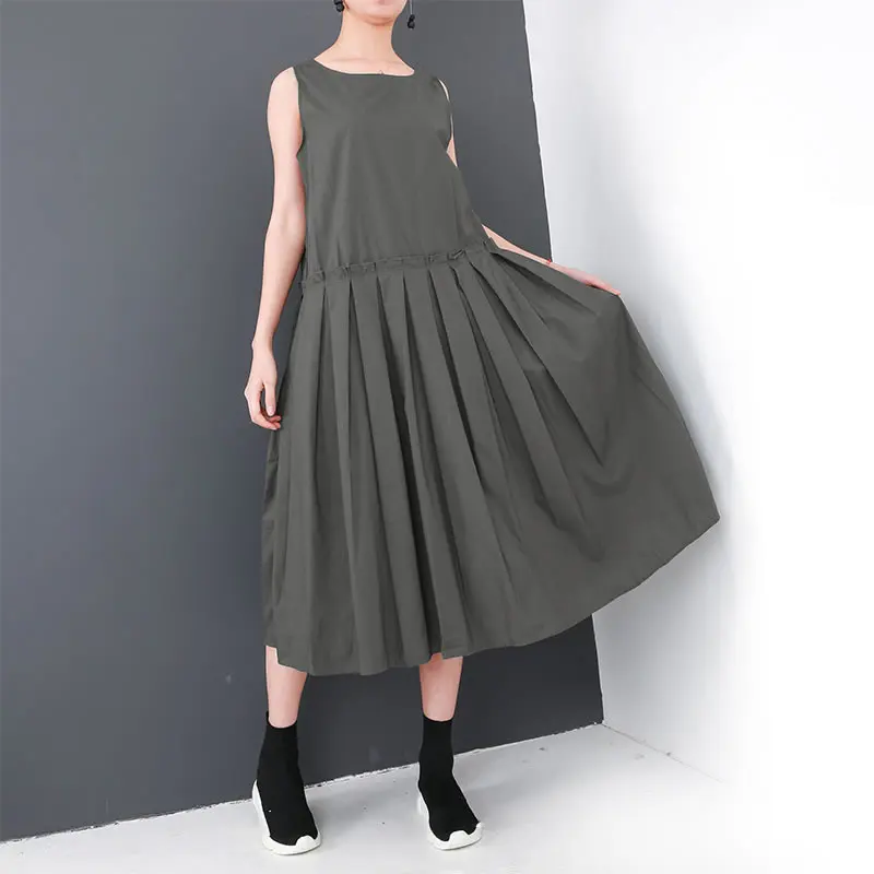 Женское асимметричное платье XITAO плиссированное до колена с круглым вырезом в