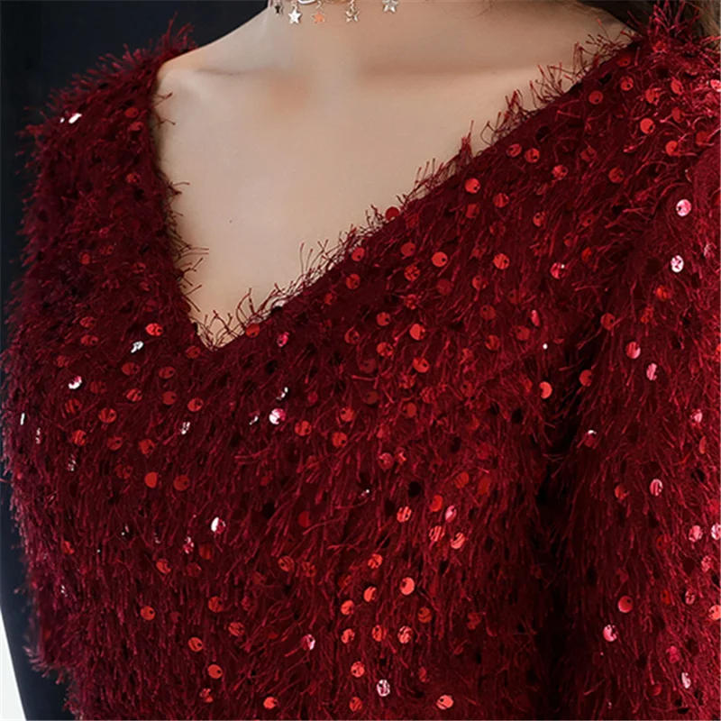 Вечернее платье Wine Red It's YiiYa С блестящим V образным вырезом с блестками и