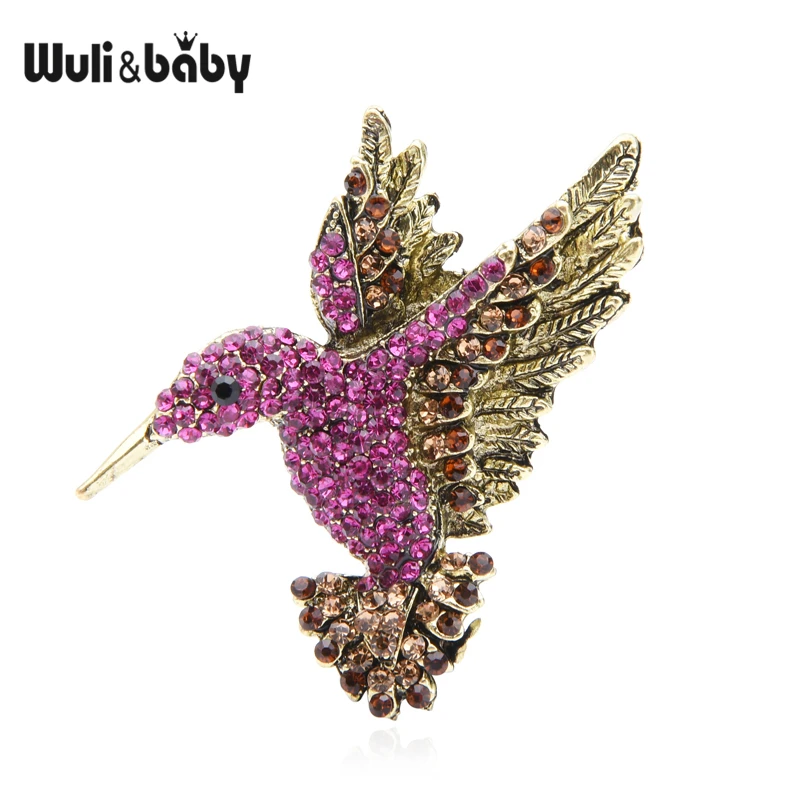 Wuli&baby, розовый, синий, стразы, колибри, броши для женщин и мужчин, Винтажная брошь в виде животного, булавки, подарки