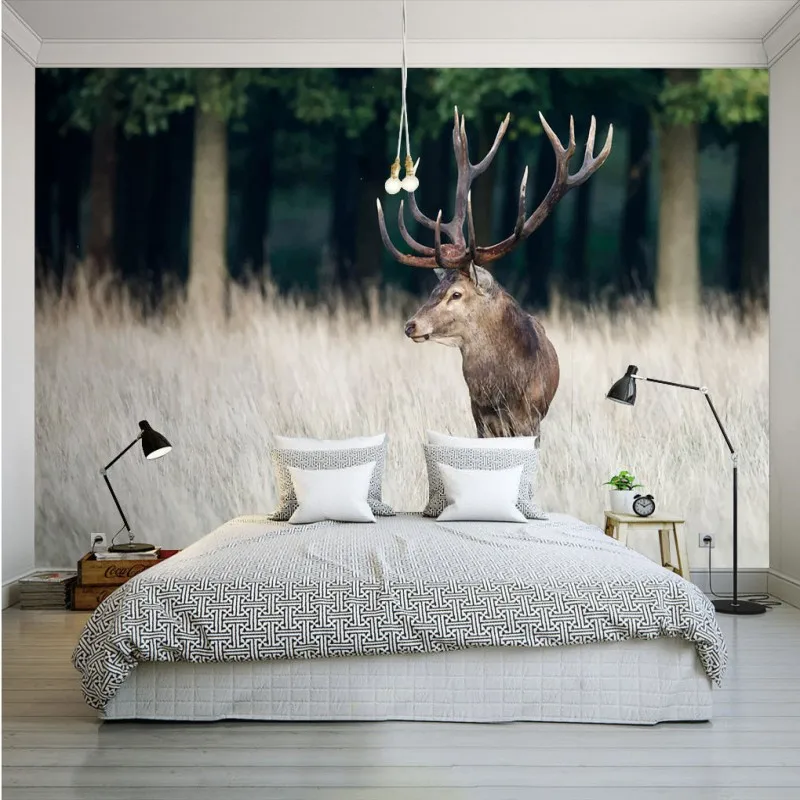 Пользовательские настенные росписи современные 3D стерео лося леса пейзаж обои