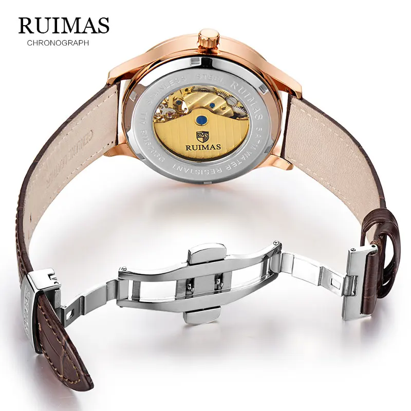Механические часы RUIMAS Skeleton Tourbillon мужские автоматические Классические наручные