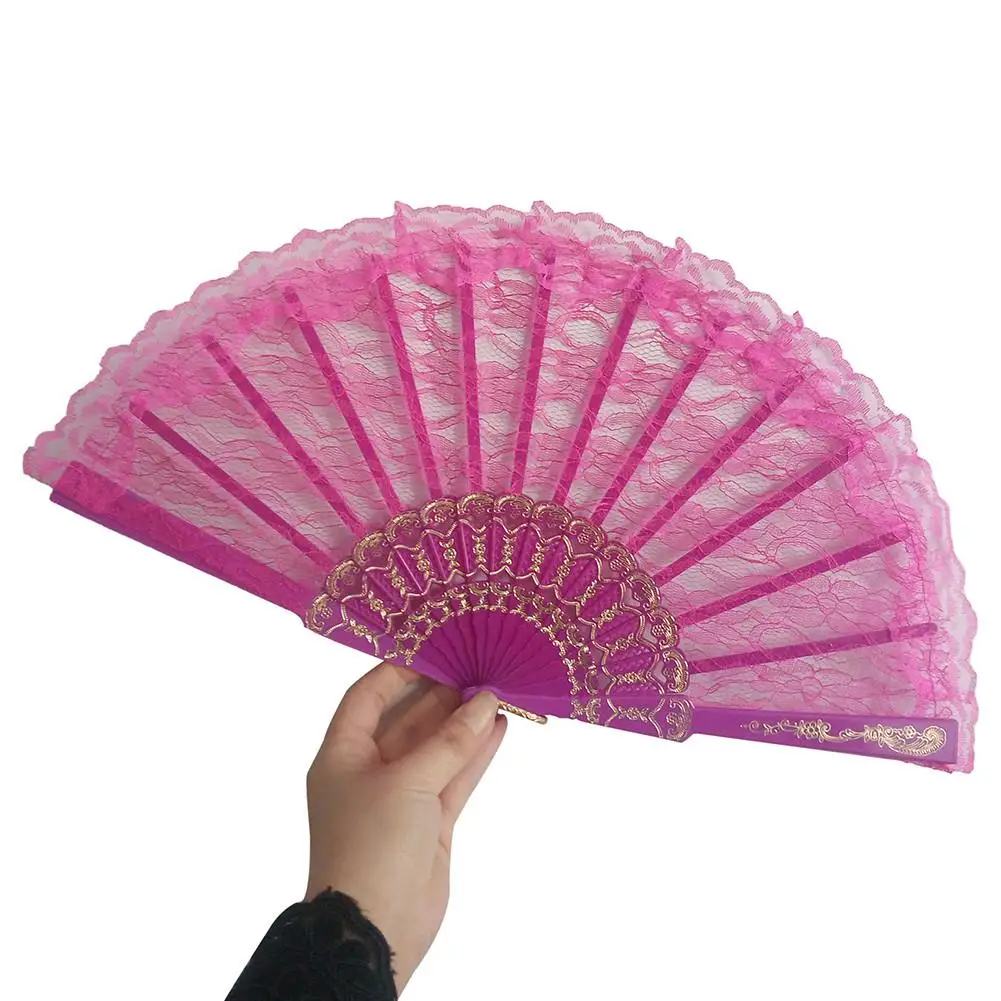 Lace Fan Chinese Style Dancing Fan Folding Fan Hand Held Fan Dance Party Wedding Decor Dance Pocket Gifts - Color: B