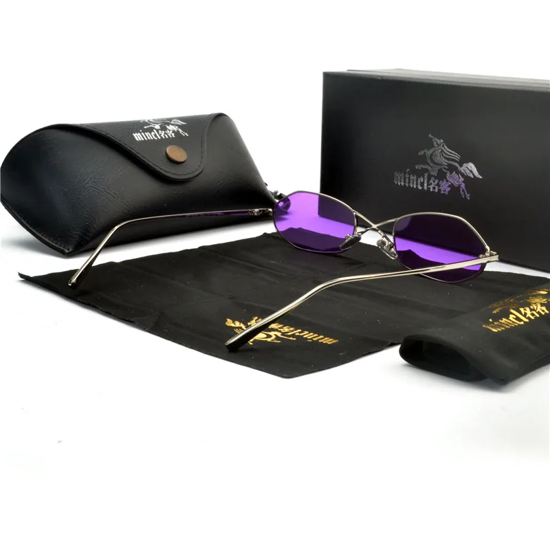 Винтаж панк стилях Для женщин Овальный Фиолетовый Желтый солнцезащитные очки для женщин Модный Для мужчин небольшой металлический каркас солнцезащитные очки UV400 дизайнерский бренд eyewearnx