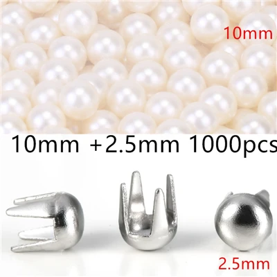 10mmPearl 2.5mmNail DIY руководство для одежды круглый жемчуг колпачок бусины заклепки ремесло установка гвоздь бисер машина для ремонта вязание кружева шляпа аксессуары для волос - Цвет: 10mmPearl 2.5mmNail