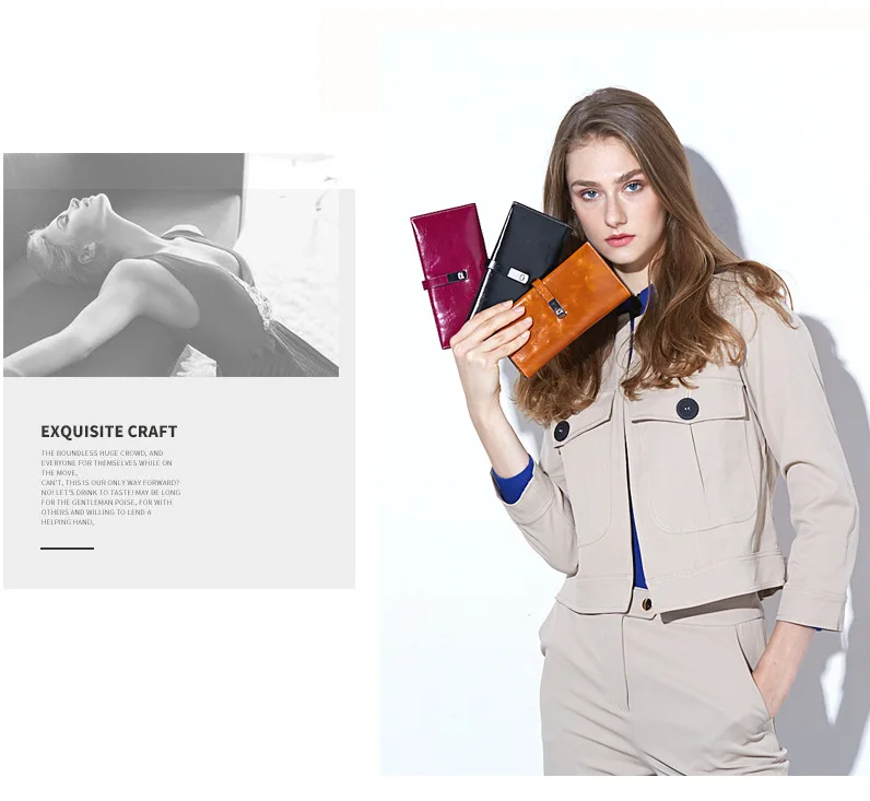 DANJUE WoMen Wallets Rfid Blocking Genuine Leather Long Clutch Money Bag Vintage Oil Wax Cowskin Credit Card Card Purse