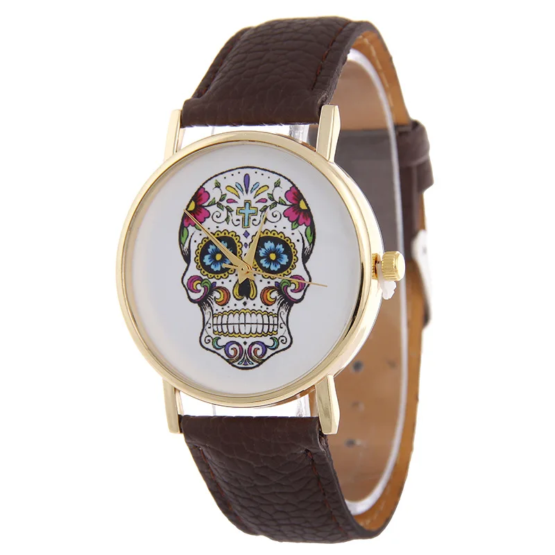 Женские кварцевые аналоговые часы с черепом на кожаном ремешке|Женские наручные