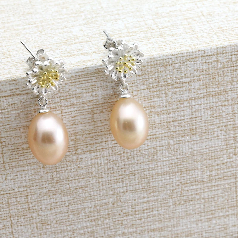 Женские серьги гвоздики из серебра 100% пробы с натуральным пресноводным жемчугом