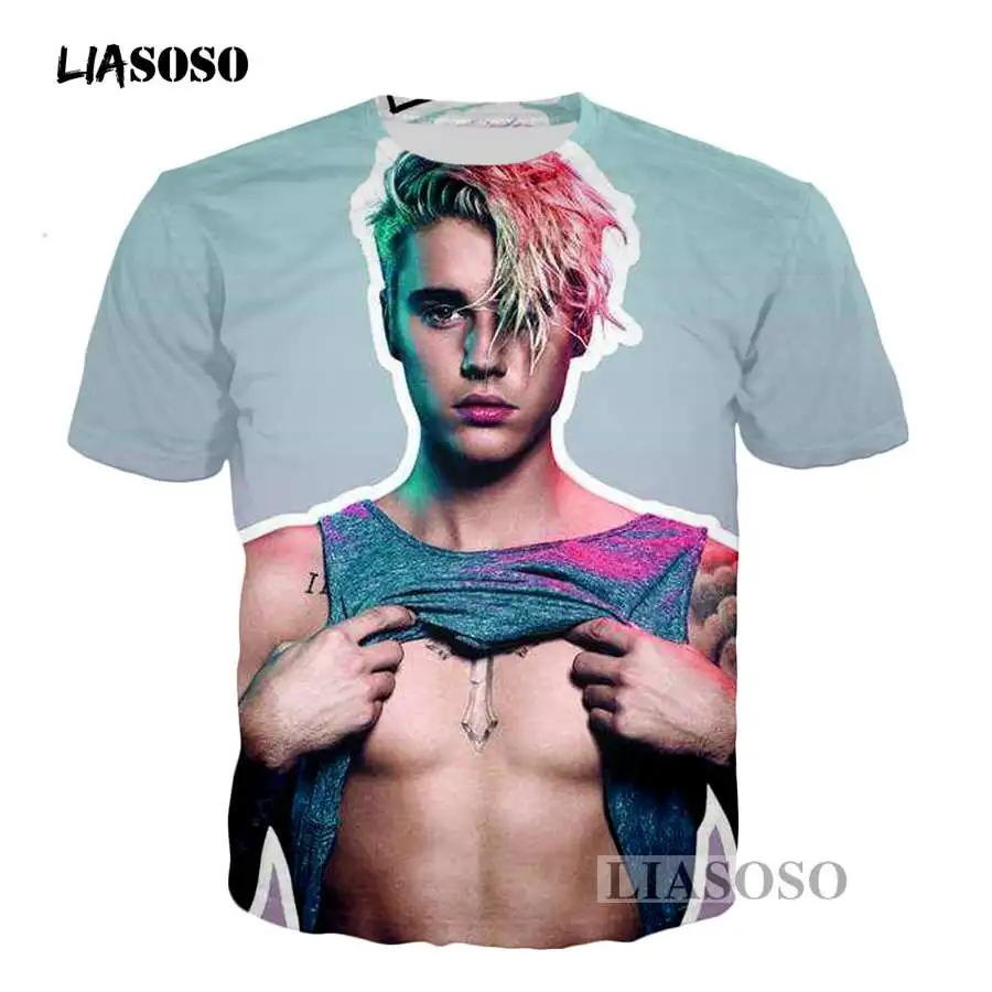 LIASOSO летняя известная певица Мужская и женская футболка Halsey And Justin Bieber с 3d принтом
