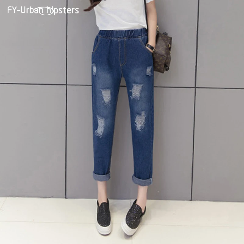 Новинка весна-осень 2018 мешковатые джинсы большого размера для женщин темно-синие